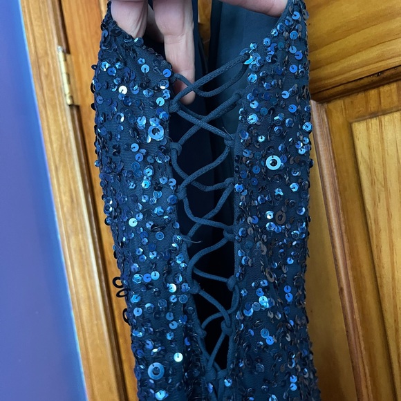 Homecoming dressBeautiful teal - blue color sequins short dress - Picture 3 of 5